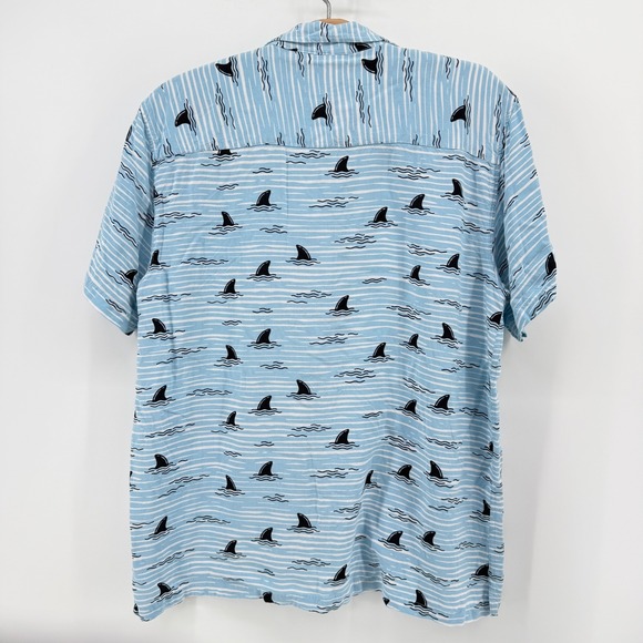 VSTR Premium Mens XL Shark Fin Stripe Button Up Shirt Blue Short Sleeve Viscose - Picture 9 of 12